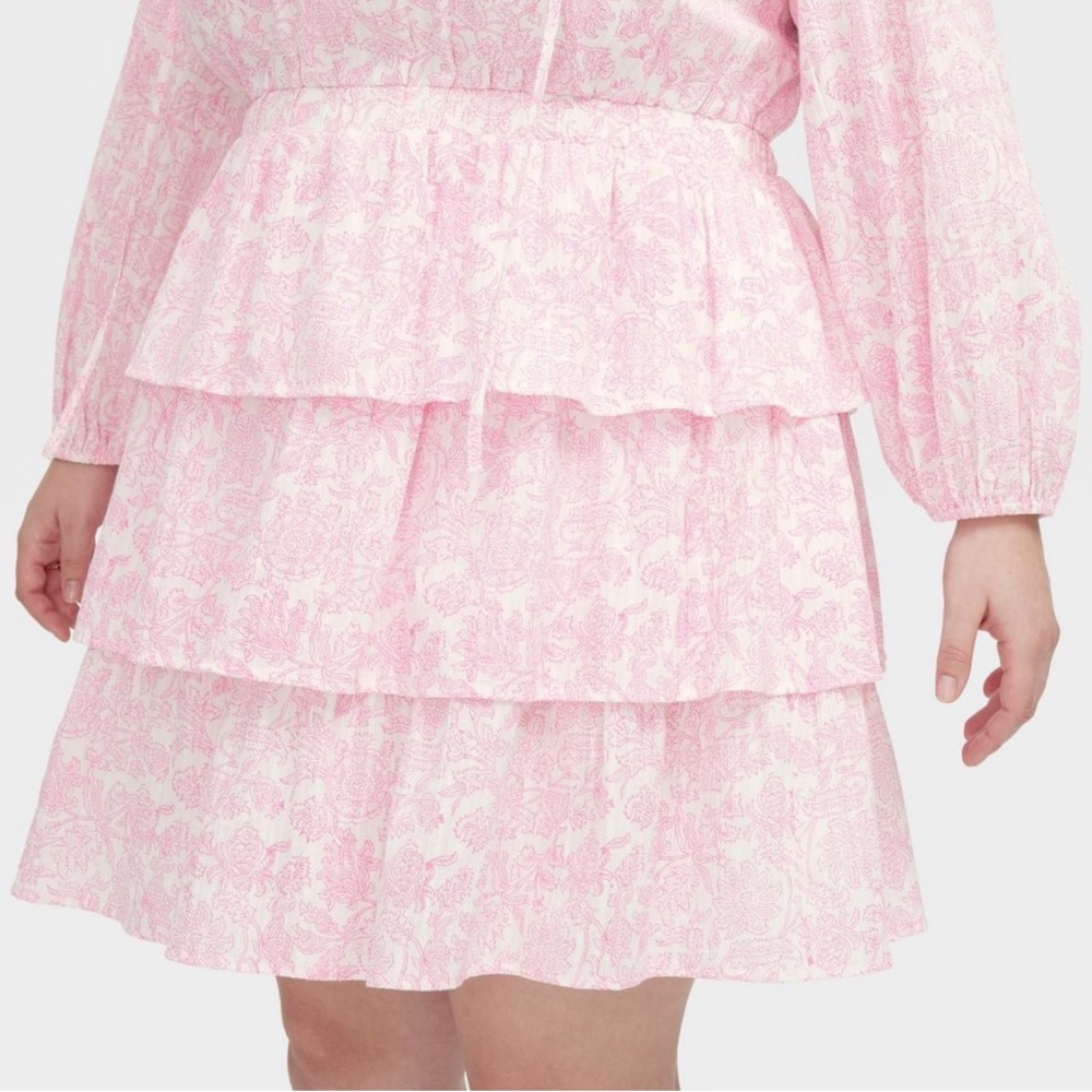 Roller Rabbit Pink Tiered V-Neck Long Sleeve Dress Plus Size - Picture 3 of 3